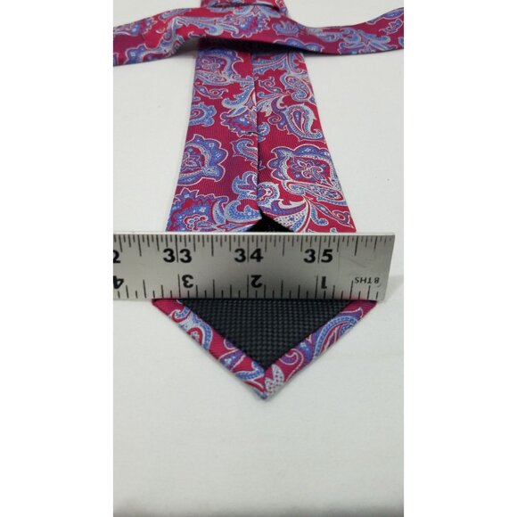 Ike Behar Mens Necktie Red & Blue Paisley Silk Tie 59.5" X 3.75" - Picture 8 of 9